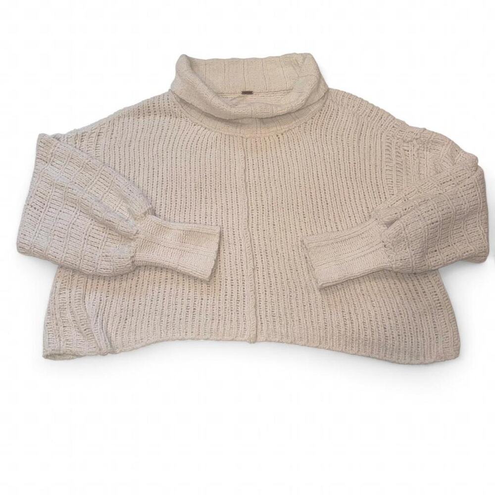 Free People Oversized Cream Turtleneck Sweater Size M Fits XL Capsule Neutral